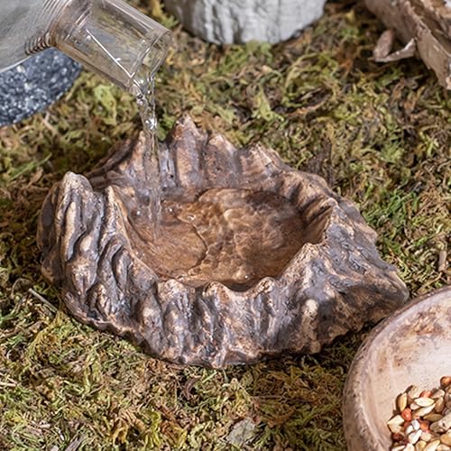 Rockery Reptiles Food Bowl, Landscaping Tank Accessory | Amphibian Feeding Bowl ,Small Pets Water Dish Terrarium Decor for Lizards,Gecko,Chameleon,Snake,Tortoise,Brown,1 Piece