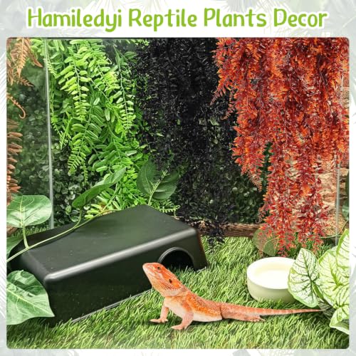 Hamiledyi Reptile Plants Hanging Terrarium Plants 6 Pack Fake Artificial Leaves with Suction Cup for Snake, Lizard, Chameleon (Red & Green & Black) | 6 Pack Artificial Leaves with Suction Cup, Reptile & Amphibian Habitat Plants for Snake Chameleon (Red &
