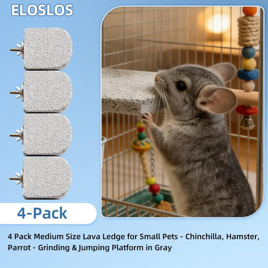 4PCS Lava Ledge for Small Pets, Chinchilla, Hamster, Parrot, Gray(M) | Grinding Claws & Jumping, Safe Natural Volcanic Rock, Reduces Random Chewing - color: Grey, size: M
