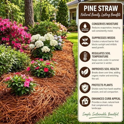 Long Needle Pine Straw Mulch - 65-80 Sqft Coverage 4 Set - Premium USA Harvested PineStraw for Landscaping, Weed Control, Moisture Retention & Erosion Control - USA Pinestraw - size: Pine Needle Mulch - Covers 65-80 Sqft 4 set
