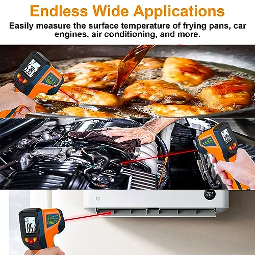 Laser Infrared Thermometer Non-Contact Digital Temperature Gun, -58℉~1112℉(-50℃~600℃) IR Thermometer for Industrial, Kitchen Cooking, Automotive, HVAC (Not for Human Body Temp) - color: Orange