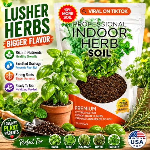 Leaves & Soul Indoor Herb Soil Mix 2.2 Qt for Basil, Mint, Rosemary & Thyme | Soil for Indoor Plants, Suitable as Organic Potting Soil for Herbs, Supports Healthy Root Growth with Good Drainage - color: Indoor Herb Plant Soil, size: 2.2 Quarts