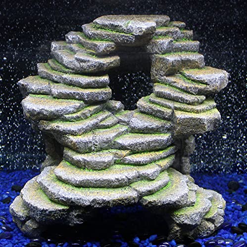 Penn-Plax Reptology Shale Scape Step Ledge & Cave Hideout - Durable Resin Reptile Platform for Climbing & Basking -Realistic Rock Decor for Territorial Fish & Reptiles -Blue Camo, 11.8 x 9.5 x 10.5 In - size: Extra Large