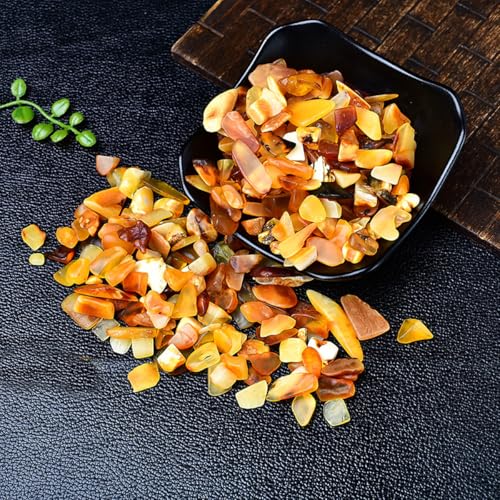 Erliway 7-9mm Amber Healing Crystal Chips for Crafts, 100g | Natural Crushed Crystal Stones Tumbled Chips for Vase Filler Aquarium Gravel, Meditation Chakra Balancing, Candle DIY Making - color: Amber
