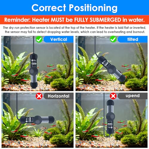 AquaMiracle Upgraded 100W Small Aquarium Heater Fish Tank Heater Turtle Heater Super Mini Aquarium Heater, Dry-Run/Overheating Protection and Memory Function, Dual LED Display, for 10-20 Gal Tanks - size: For 10-20 Gal Aquariums