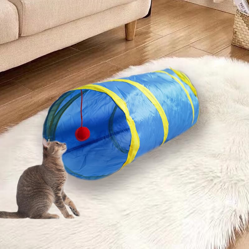 Cat Tunnel Tube Toys,Tunnels for Indoor Cats, 2 Way Collapsible Interactive Toy with Balls for Rabbits, Kittens, Ferrets, Puppy | Interactive Pet Crinkle Pop Up Tunnel with Balls Peek Hole Hideaway for Rabbits, Kittens, Ferrets, Puppy Playing & Exploring
