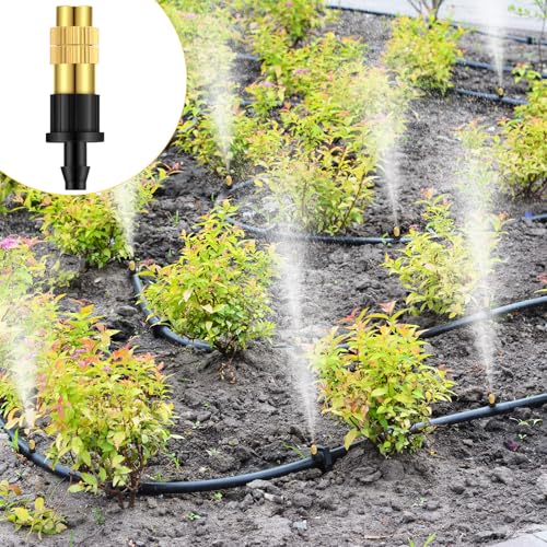 50 Pack 1/4" Misting Nozzles, Adjustable Copper Irrigation Atomizing Spray Emitters Drip Sprinkler Heads for Garden, Greenhouse, Agricultural, Patio Misting, Outdoor Cooling System(Short) - style: Short