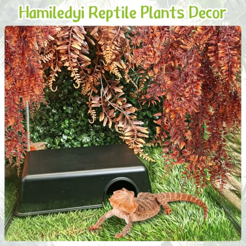 Hamiledyi Reptile Plants for Terrarium, Hanging Tank Greenery | 4 Pack Fake Artificial Leaves with Suction Cup, Snake Foliage, Reptile & Amphibian Habitat Plants for Chameleon Lizard (Red) - color: 4 Pcs Red Reptile Plants