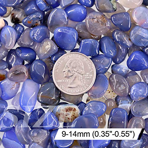 Hilitchi Blue Agate Stone Tumbled Stones for Plants Cacti & Succulents Bedding, Vase Filler, Landscape Bottom Decoration (About 1lb(455g)/Bag) - color: Blue Agate, size: 9-14mm (0.35"-0.55")