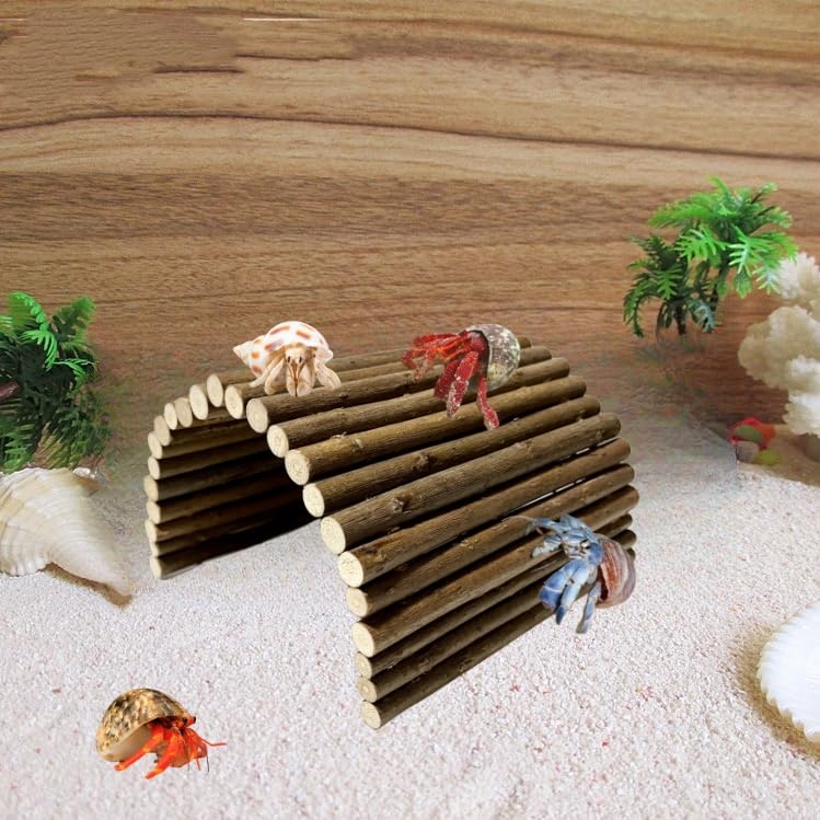 Hermit Crab Hideout, Hermit Crab Climbing Toys, Wooden Reptile Hideout, Climb Bridges for Lizard Chameleon Hamster Rats Chinchilla Guinea Pig Rabbit Bearded Dragon (4 x 8 inches)