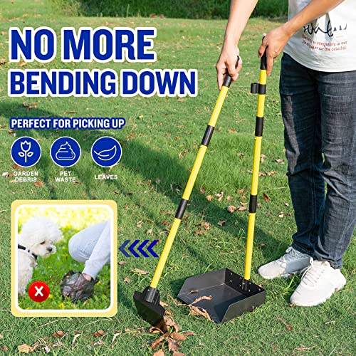 Pooper Scooper for Large Dogs, Adjustable Long Handle Metal Tray and Spade Poop Scooper for Dogs with Bin for Pet Waste Removal, No Bending Clean Up Pooper Scooper for Medium and Large Dogs - color: Yellow, size: tray & spade(Large)