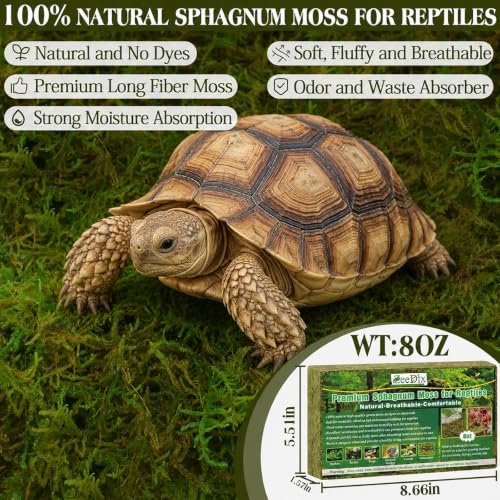 8 OZ Premium Sphagnum Moss for Reptiles | 12QT Natural Reptile Moss Bedding for Tortoise Gecko Lizard Snake Hermit Crab Habitat, Odor Control & Humidity Retention - color: 8 OZ