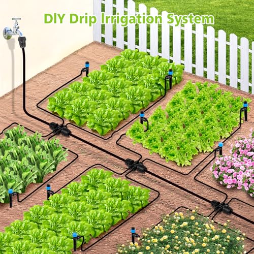 102FT Drip Irrigation System Kit, New Quick-Connect, Automatic Garden Watering Misting System for Greenhouse, Yard, Lawn, Plant with 1/2 inch Hose 1/4 inch Distribution Tubing and Accessories - size: 23FT 1/2''Main tube+79FT 1/4'' tube