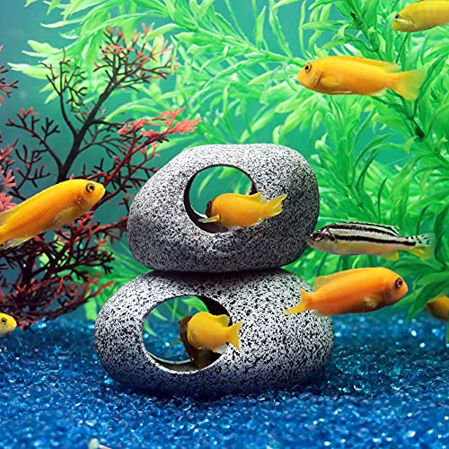 Aquarium Decorations Rock,Stackable Fish Tank Decor Cave, Ceramic Shelters | Shrimp Habitat, Breeding Tube, Hiding Cave, Stackable Fish Tank Decor Cave, Betta Fish