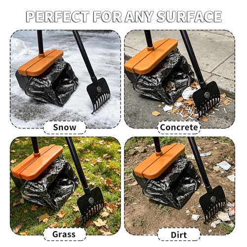Pooper Scooper, 46" Long Handle Heavy Duty Picker-Upper, Swivel Bin Rake Kit with Bag Attachment, 100 Waste Bags for Small Large Dogs Puppy Poop Trash Litter Cleanup Yard Outdoor Pet Essentials - color: Gray & Bright Orange