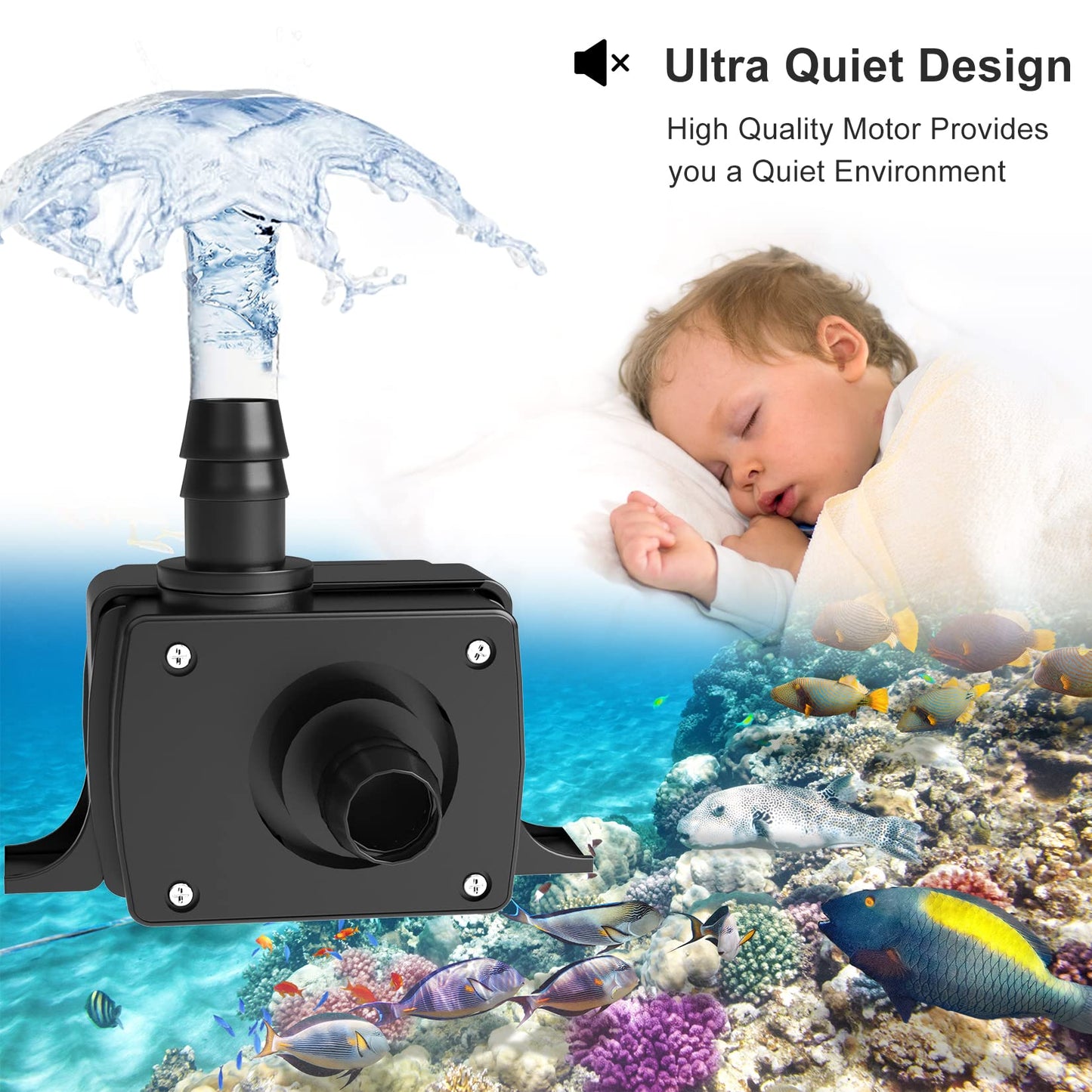 Mini Submersible Water Pump Quiet USB Fountain Pump, Electric Brushless Fountain Pump, Powerful Water Pumps for Aquarium Fish Tank, Pond, Fountain, Hydroponics (USB Mini Pump) - style: 120L/H