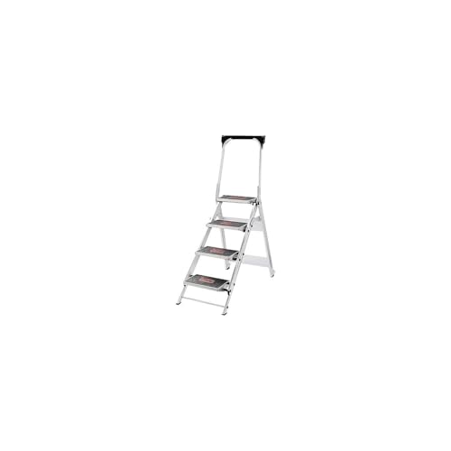 Little Giant Ladder Systems 10410BA Safety Step Ladder Four Step with Bar, 2 x 11-Inch | Aluminum, Fold-Up Safety Bar, Rubber Anti-Slip Treads, Extra Heavy Duty, Type IA 300 lbs. Weight Capacity - size: 4 Step