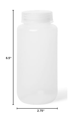 United Scientific™ Polypropylene Sample Bottles with Lids, 500ml, 144-Pack | 16 oz Bottles with Lids, BPA-Free, RoHS Compliant, Leakproof Seal Ring, -40°C to 121°C Range, Wide Mouth Reagent Bottle - size: 16 oz (Pack of 144)