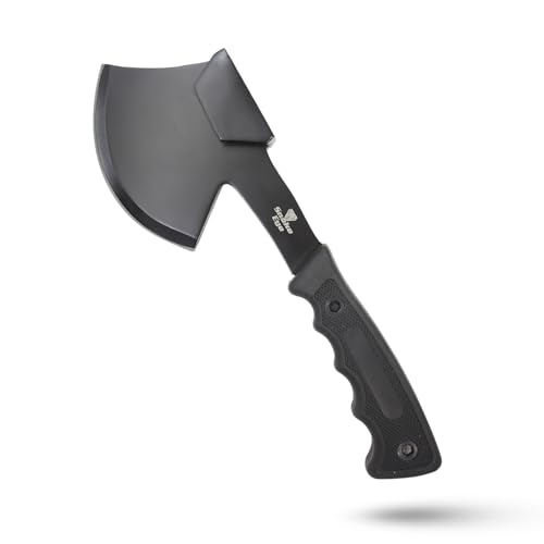 Snake Eye Tactical Heavy Duty 3PC Hunting & Camping Set – Full Tang Camping Axe, 9.5" Fixed Blade Gut Hook Knife, Sharpening Rod, and Heavy Duty Nylon Combo Sheath Included (Black) - color: Black