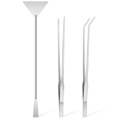 Oligei Terrarium Supplies 3 PCS, Stainless Steel Aquarium Supplies Set, Include Long Aquarium Tweezers, Curved Tweezers, Algae Scraper for Fish Tank Cleaning Plant Trimming