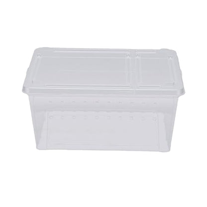 Portable Reptile Feeding Box | 2 Pack Transparent Plastic Enclosure with Ventilation Dual Opening for Bearded Dragon Lizard Spider Transport Container (L)