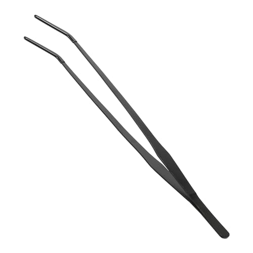 Reptile Feeding Tongs, Stainless Steel Lizard Feeding Tongs, Aquarium Curved Feeding Tweezers for Reptiles with Rubber Tip, Terrarium Feeding Tongs for Gecko, 14.96" Length, Black - size: 14.96"