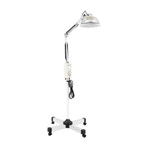 Far Infrared Mineral Heat Lamp, Adjustable Height 1-4.8ft with 360° Rotatable Head, Timer & Safety Tilt Shut-Off, Pain Relief Device for Back Neck Shoulder Knee, Home Physiotherapy Lamp