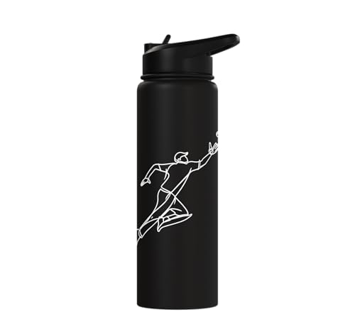 Cricket Keeper Drawing Stainless Steel Insulated Water Bottle - color: Black