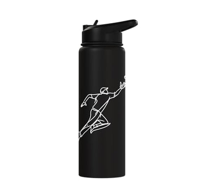 Cricket Keeper Drawing Stainless Steel Insulated Water Bottle - color: Black