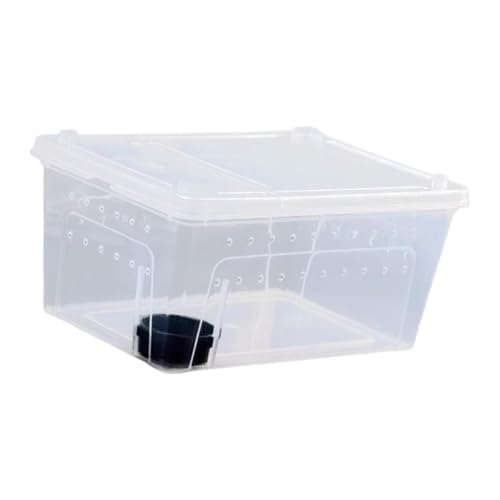 Reptile Feeding Box Transparent Terrarium Habitat Cage Transport Breeding Box with Feeder Bowl for Frog Treefrog Snake- 38x24x17cm