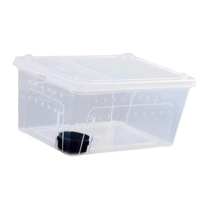 Reptile Feeding Box Transparent Terrarium Habitat Cage Transport Breeding Box with Feeder Bowl for Frog Treefrog Snake- 38x24x17cm