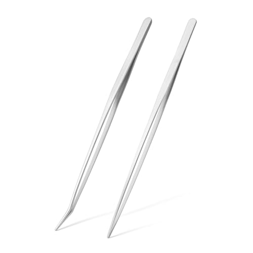 Mandala Crafts Stainless 15" Straight Curved Fish Tanks Aquarium Tweezers | 15 Inch Forceps, Rust Resistant Stainless Steel, Trimming Aquatic Plants, Bowls, Terrariums, Freshwater & Saltwater Aquascape - color: Stainless Steel Curved Straight Tweezers, si