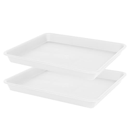 VUWEZ Rectangle Plant Tray, Plant Drip Tray, Plant Pot Saucers, Plant Germination Trays, Plant Saucers, 14.5'' x 11'' x 1.5'' (2 pack), Creamy White - color: Creamy White, size: 14.5'' x 11'' x 1.5'' (2 pack)