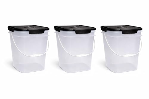 4 Gallon Square Food Grade Bucket Pail with Plastic Handles and Lid (Pack of 3) (Clear - Black lids) - color: Clear - Black Lids