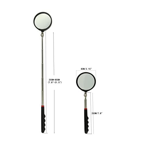 Telescoping Inspection mirror with Lighted,extendable Round Mirror on a stick for Checking Vehicle, Observing and Small Parts Extended Mechanic Tool for Automotive and Shower Use mirror - style: Roud