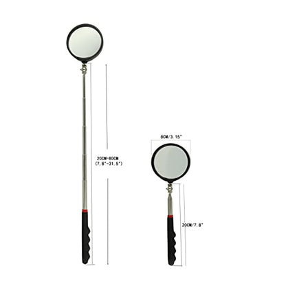 Telescoping Inspection mirror with Lighted,extendable Round Mirror on a stick for Checking Vehicle, Observing and Small Parts Extended Mechanic Tool for Automotive and Shower Use mirror - style: Roud