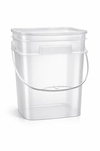 4 Gallon Square Food Grade Bucket Pail with Plastic Handles and Lid (Pack of 3) (Clear - Black lids) - color: Clear - Black Lids