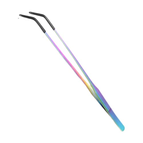 Reptile Feeding Tongs Stainless Steel Silicone Tip Aquarium Tweezers Terrarium Clamp Feeder Tool Water Grass Clip Suitable for Fish Tank Small, Curved - color: Curved