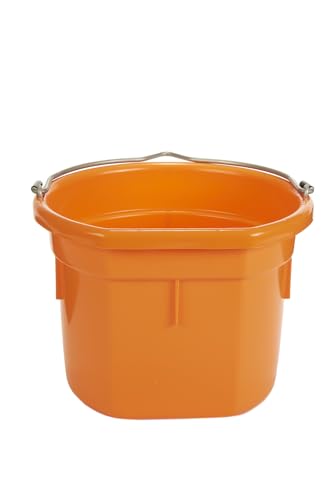 Little Giant® Flat Back Plastic Animal Feed Bucket | Animal Water and Feed Bucket with Metal Handle | 8 Quarts | Orange - color: Orange