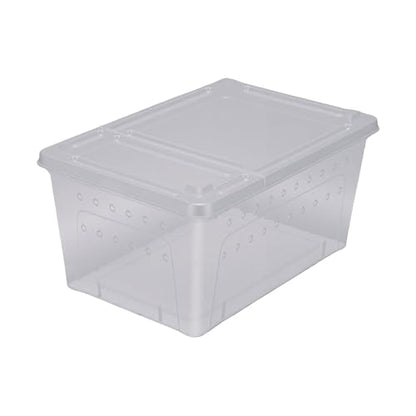 Portable Reptile Feeding Box | 2 Pack Transparent Plastic Enclosure with Ventilation Dual Opening for Bearded Dragon Lizard Spider Transport Container (L)