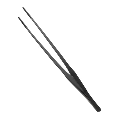 Reptile Feeding Tongs, Stainless Steel Lizard Feeding Tongs, Aquarium Straight Feeding Tweezers for Reptiles with Rubber Tip, Terrarium Feeding Tong for Gecko, 14.96" Length, Black - size: 14.96"