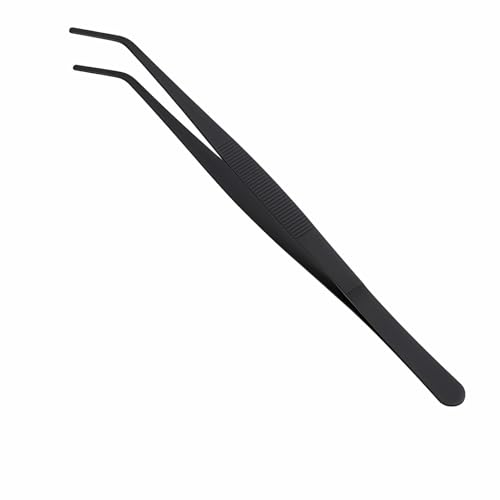 Professional Aquarium Tweezers, Black Carbonized Stainless Steel, Serrated Tip, Curved Design for Reptile Feeding, Tank Maintenance, Anti-Slip Reptile Feeding Tongs for Aquatic Plants, Lizards, Snakes
