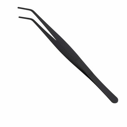 Professional Aquarium Tweezers, Black Carbonized Stainless Steel, Serrated Tip, Curved Design for Reptile Feeding, Tank Maintenance, Anti-Slip Reptile Feeding Tongs for Aquatic Plants, Lizards, Snakes