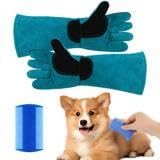 Animal Handling Gloves, Bite Proof Cat Gloves, Pet Leather Glove Cat Scratch with Pet Comb, Multipurpose for Rose Pruning, Gardening, Pets Grooming