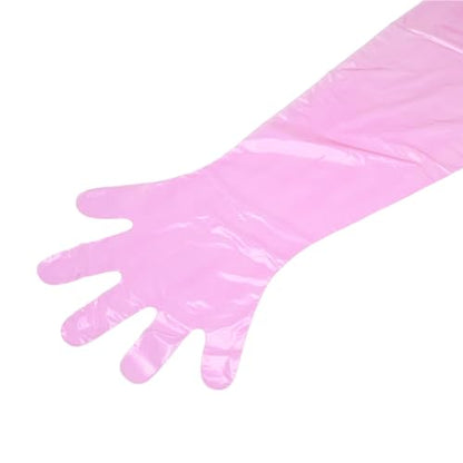 Anxingo 50Pcs Disposable Plastic Veterinary Insemination Rectal Long Arm Gloves for Field Dressing Gutting 35 inch Length - color: Red