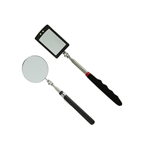 Inspection Mirror telescoping with Light Round Mirror Square Mirror Inspection Tool for Checking Vehicle, Observing Eyelashes Mouth and Other Small Parts Extended