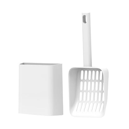 Cat Pooper Scooper, 2 in 1 Cat Litter Scoop with Holder Stand Cat Accessories Cat Supplies Kitty Litter Scoop Heavy Duty and Easy Clean - color: L-White