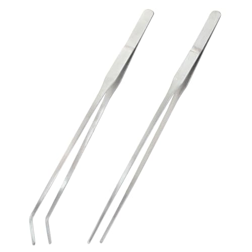 2PCS Stainless Steel Reptile Feeding Tongs | Long Tweezers, Aquarium Terrarium Feeder Tools, For Reptiles, Lizards, Snakes, Straight and Curved