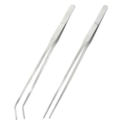 2PCS Stainless Steel Reptile Feeding Tongs | Long Tweezers, Aquarium Terrarium Feeder Tools, For Reptiles, Lizards, Snakes, Straight and Curved