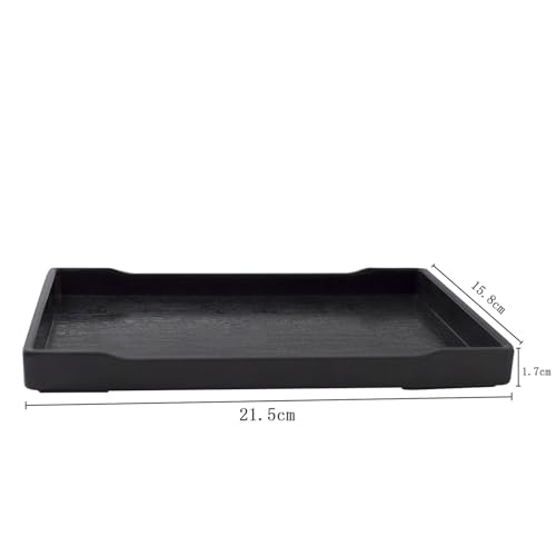 OMEM Reptile Bowl Large Food and Water Dish Enough Space Also Fit for Bath Simulated Wood Grain Surface (M, Black) - color: Black, size: M
